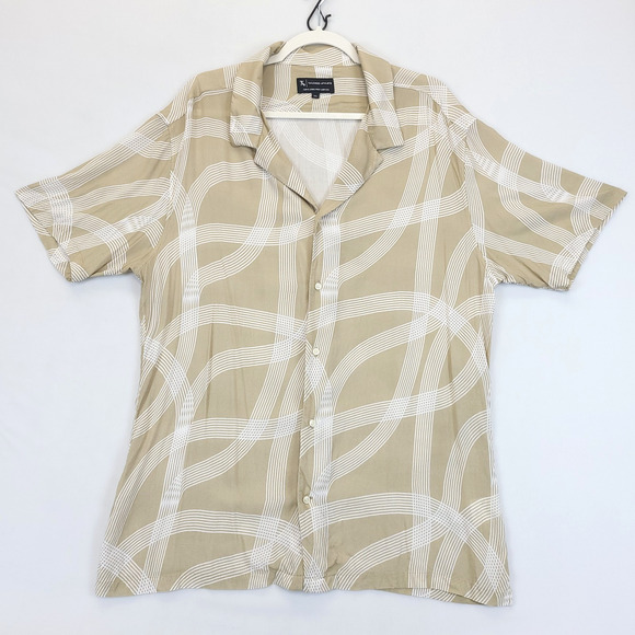 Tailored Athlete Button Up Shirt Curve Stripe Men XXL Tan White Short Sleeve - Picture 1 of 11